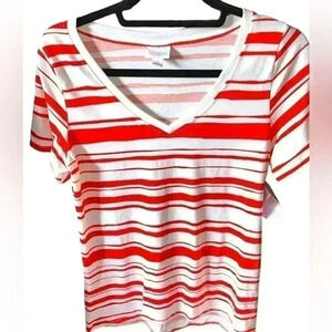 Lularoe small white with red stripes Christy V-neck  T. NWT. Great with‎ denim!
